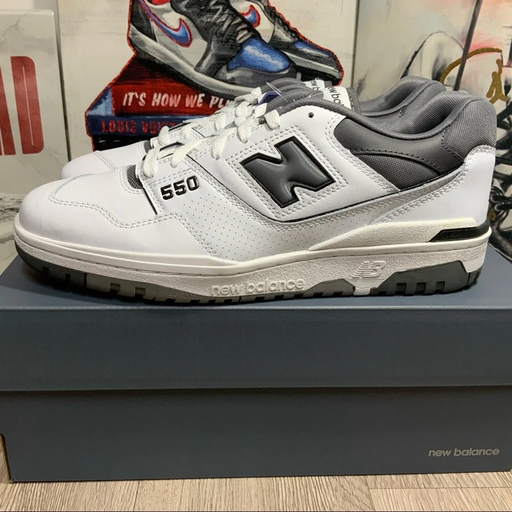 New Balance 550 White Castlerock Gray (BB550WTG) Mens Size 10.5